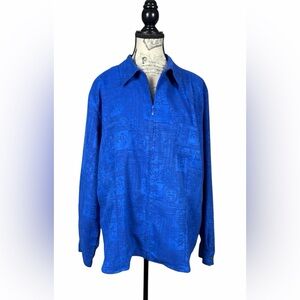 Chico's Designs Rich Blue Patterned Zipper Front Top Front Pockets Size 3